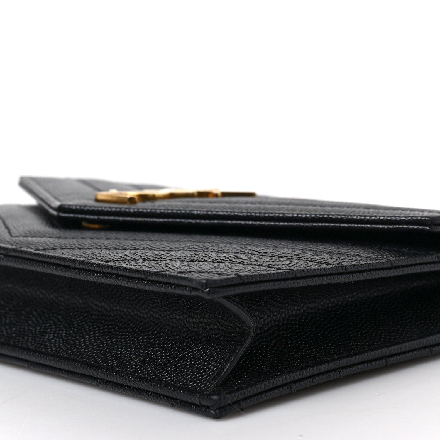 Saint Laurent Grain De Poudre Matelasse Chevron Monogram Envelope Chain Wallet Black 9 of 12