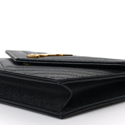 Saint Laurent Grain De Poudre Matelasse Chevron Monogram Envelope Chain Wallet Black 9 of 12