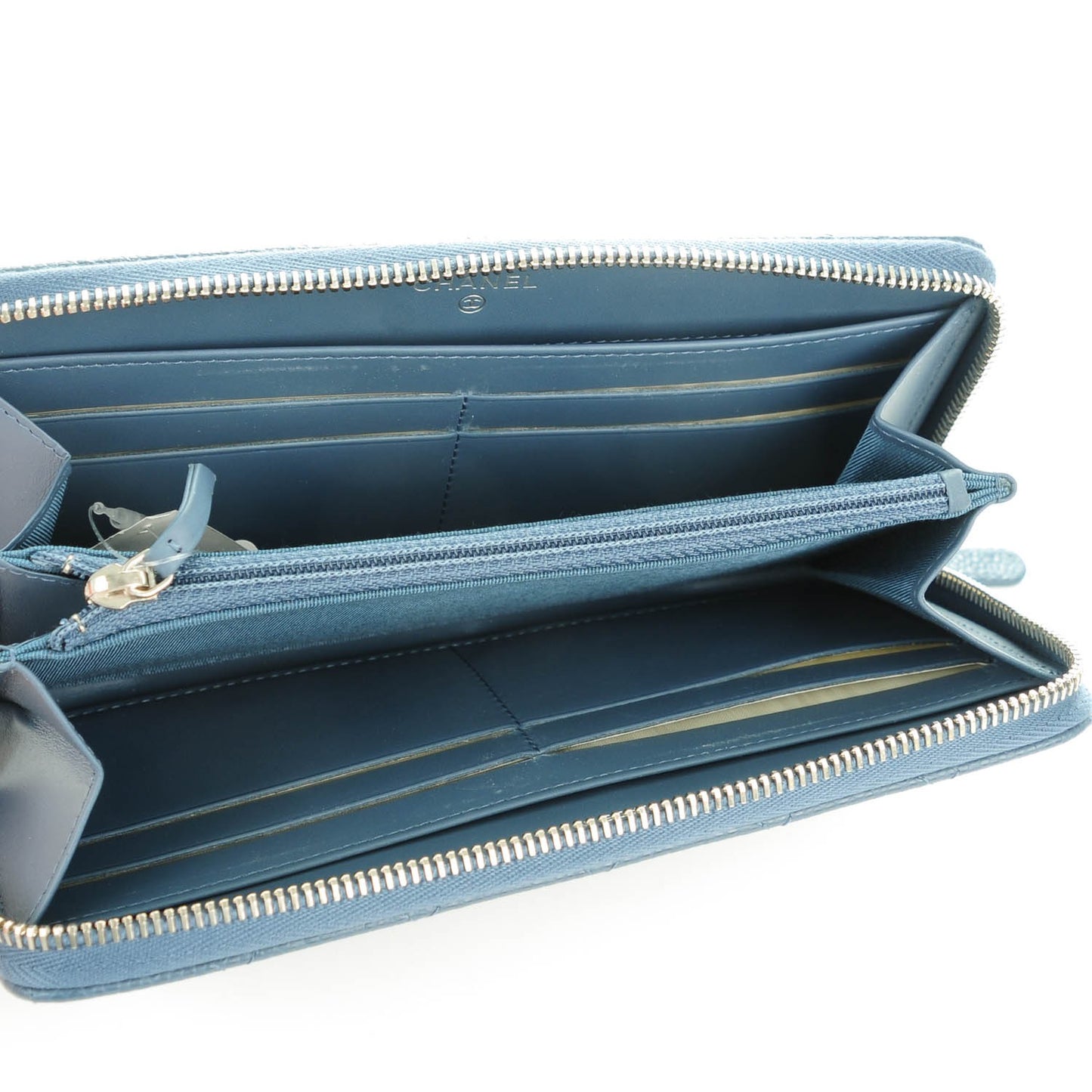 Caviar Quilted Large Gusset Zip Around Wallet Blue