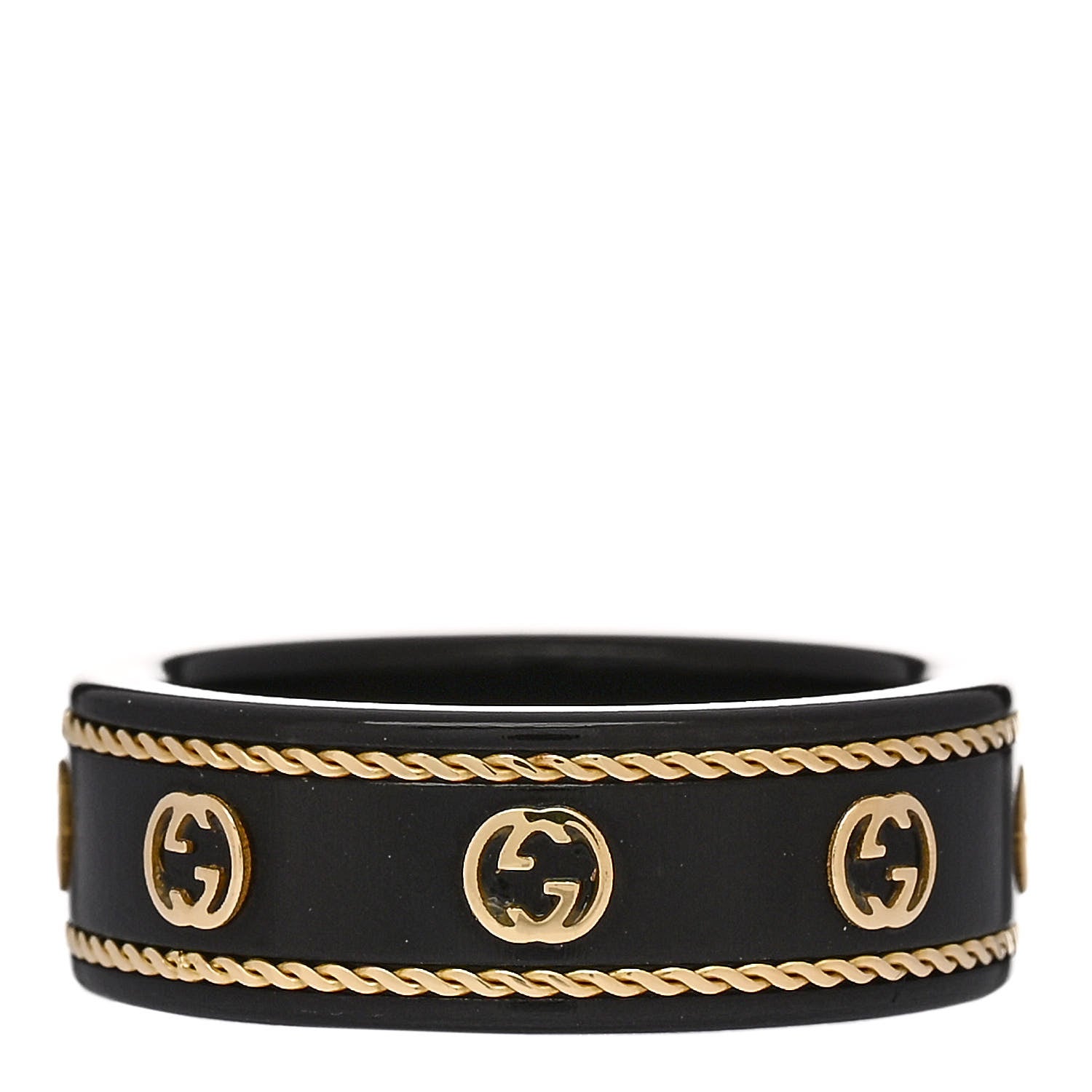 Gucci 18K Yellow Gold Synthetic Corundum Interlocking G Icon Ring Black 53 6.25 3 of 6