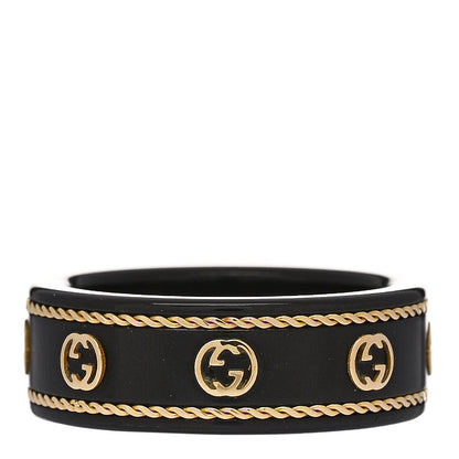 Gucci 18K Yellow Gold Synthetic Corundum Interlocking G Icon Ring Black 53 6.25 3 of 6