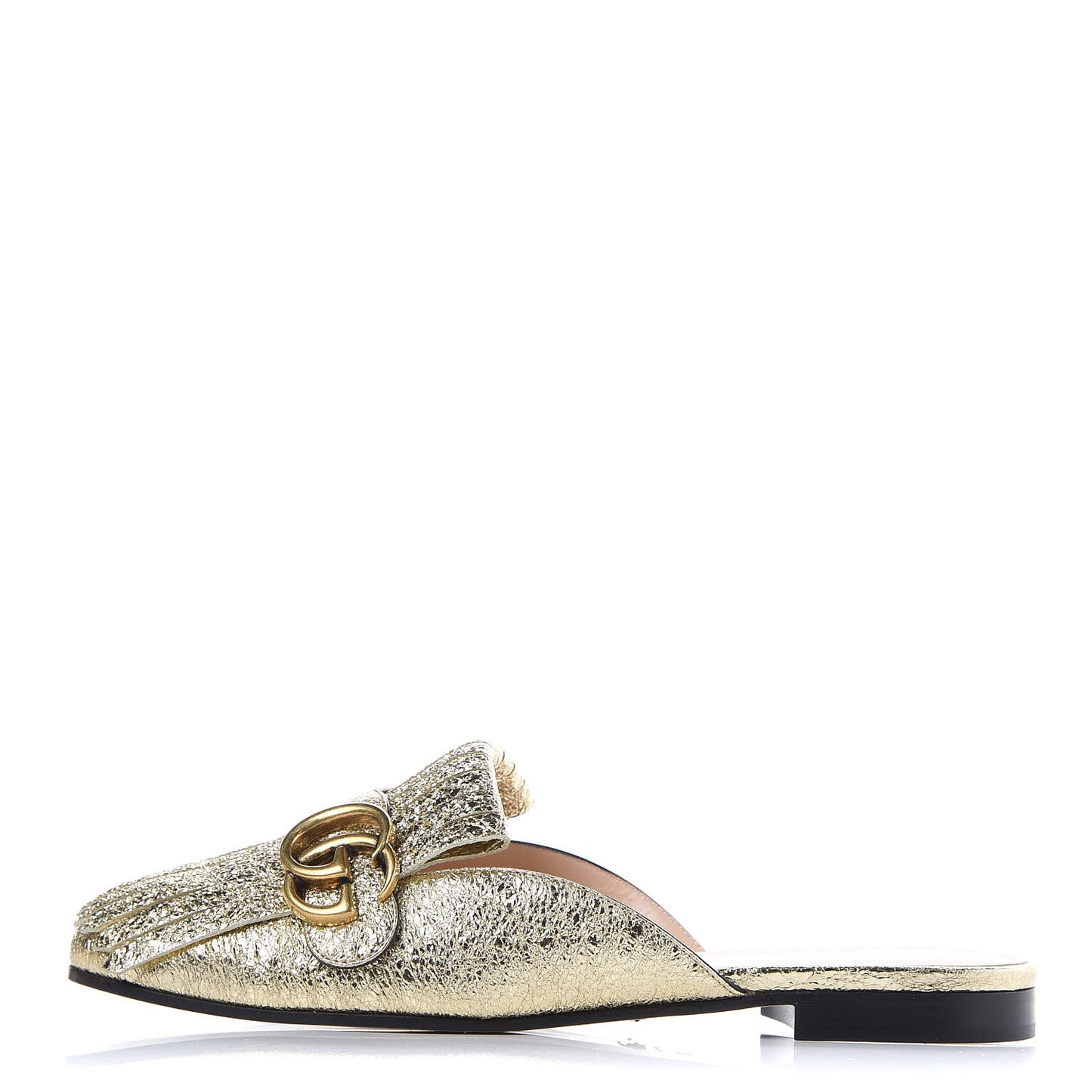 Galassia Womens GG Marmont Fringe Slippers 38 Platino