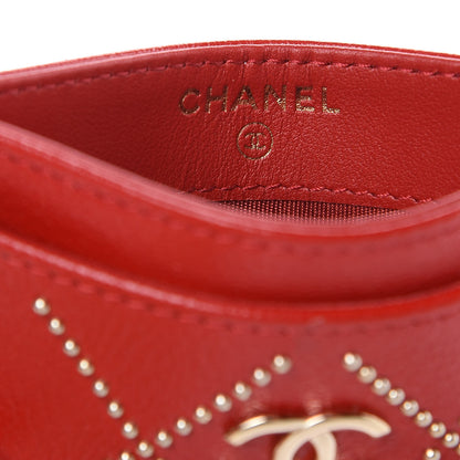 Chanel Shiny Lambskin Studded Rock The Diamond CC Card Holder Red 6 of 9