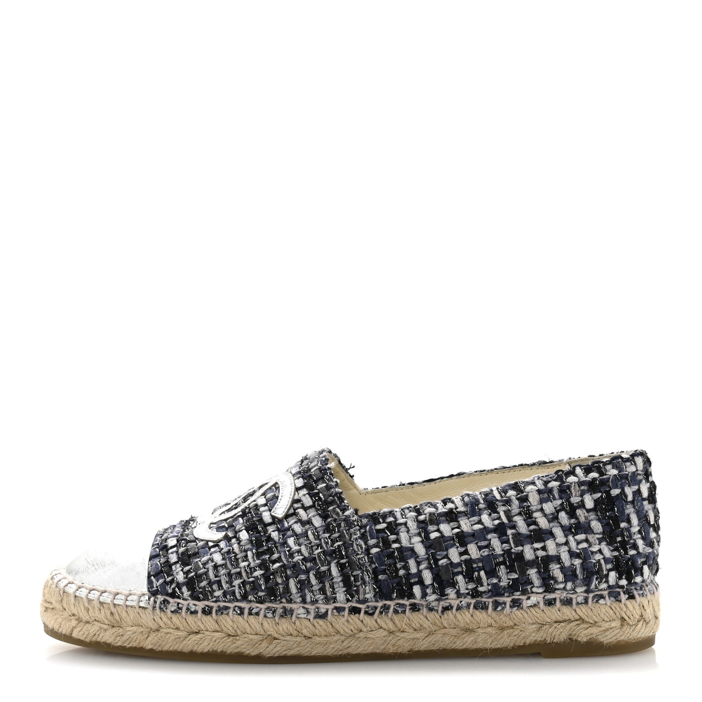 Metallic Tweed Lambskin CC Espadrilles 39 Blue Black Silver