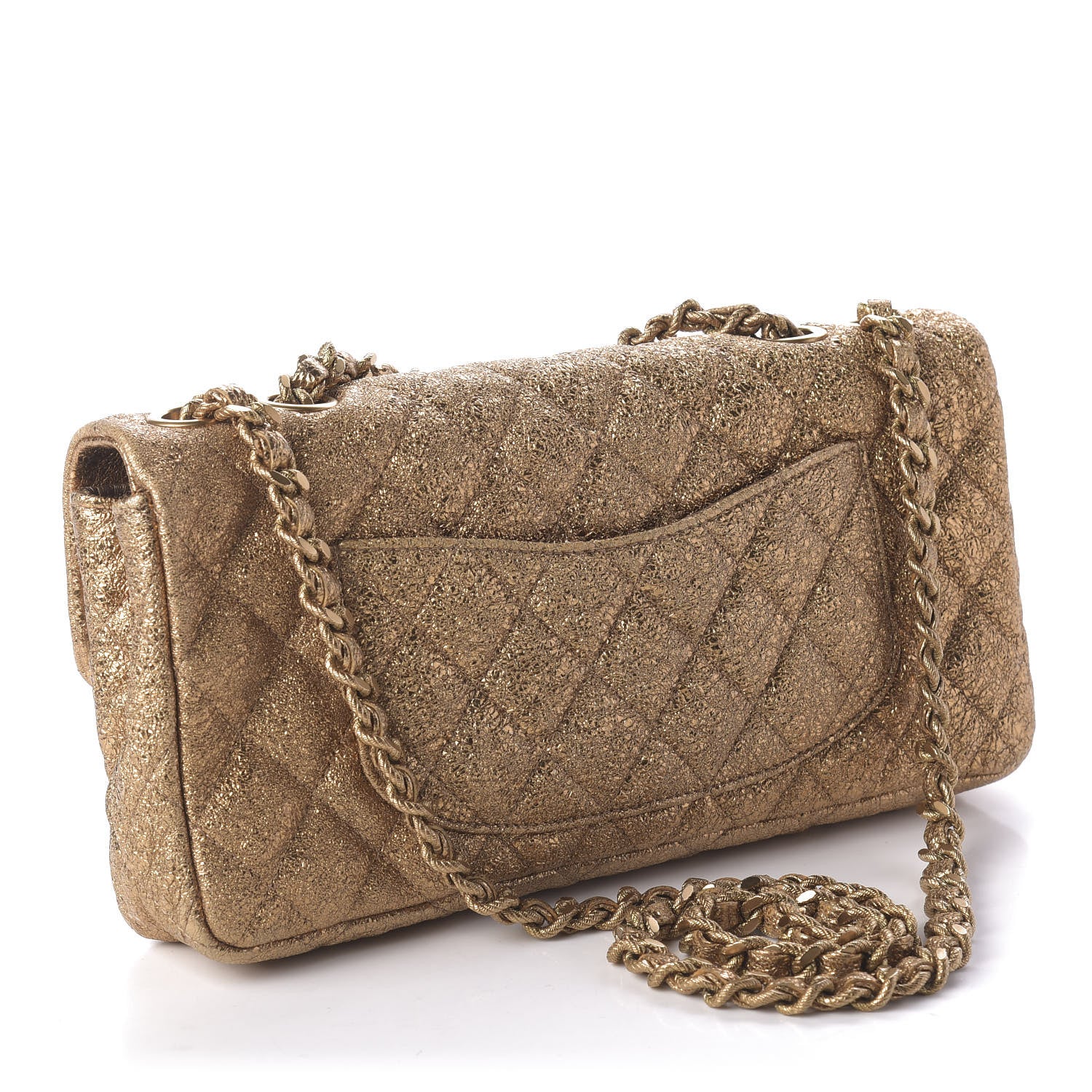 Chanel Metallic Crackled Calfskin Quilted East West Flap Dark Gold 3 of 11