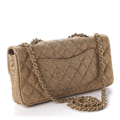 Chanel Metallic Crackled Calfskin Quilted East West Flap Dark Gold 3 of 11
