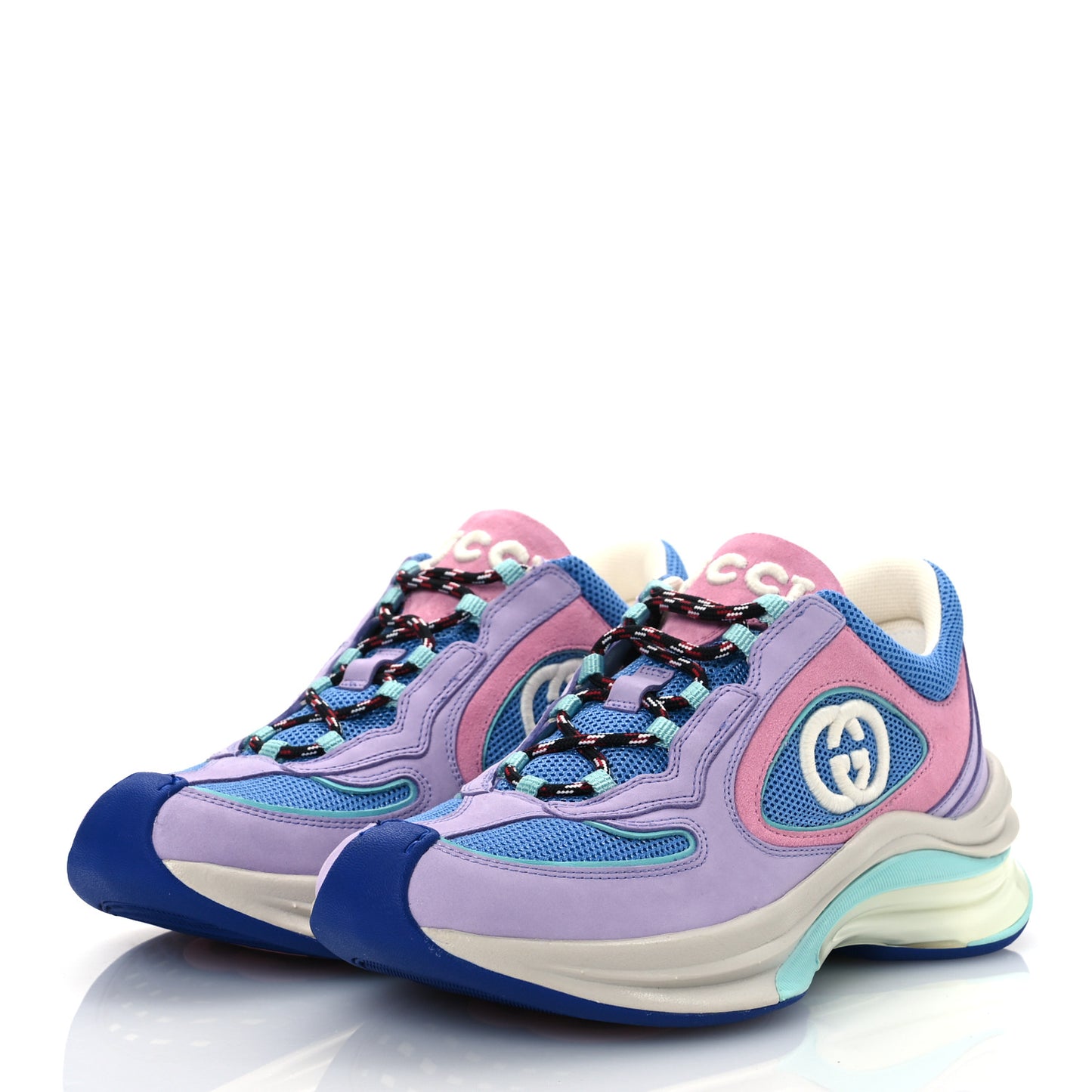 Technical Knit Fabric Suede Womens Gucci Run Sneakers 37 Lilac