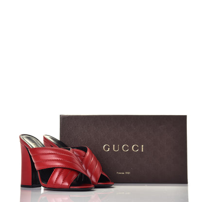 Gucci Malaga Kid Webby Crossover High Heel Slide Sandals 37.5 Hibiscus Red 9 of 9