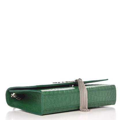 Saint Laurent Calfskin Crocodile Embossed Medium Classic Monogram Kate Tassel Satchel Green 4 of 7