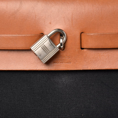Hermes Toile Vache Calfskin Herbag 30 PM Black Natural 6 of 12