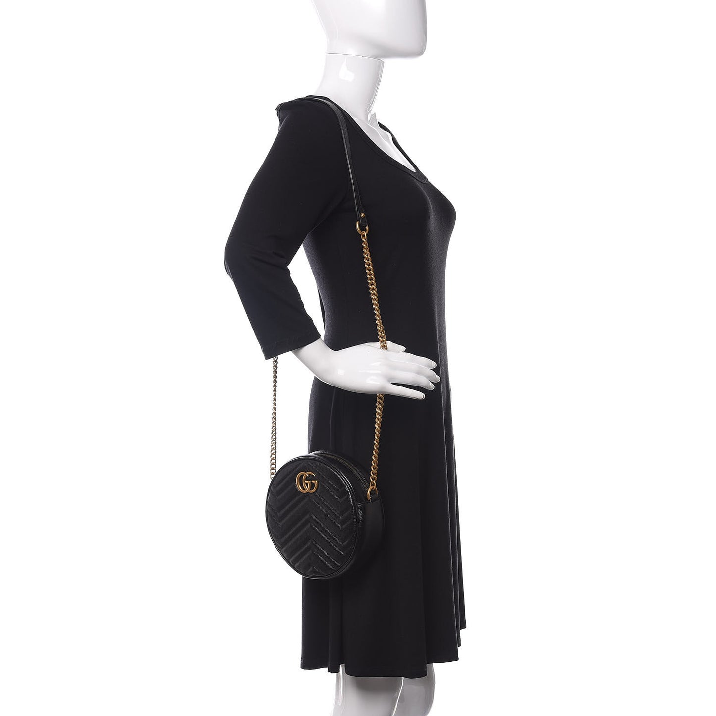 Azalea Calfskin Matelasse Heart Mini GG Marmont Round Shoulder Bag Black