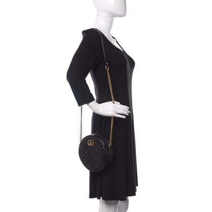 Gucci Azalea Calfskin Matelasse Heart Mini GG Marmont Round Shoulder Bag Black 2 of 10