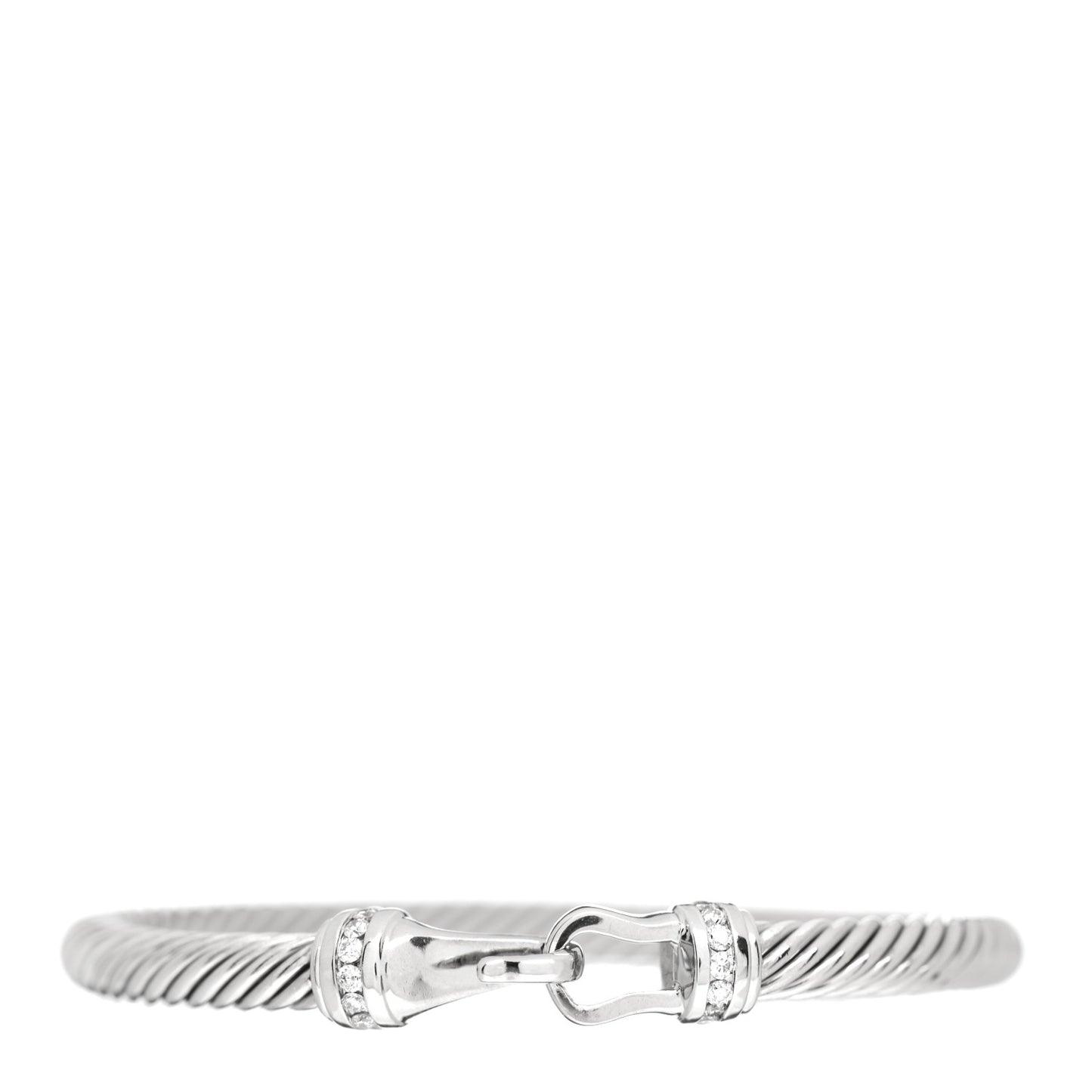 Sterling Silver 18K White Gold Diamond 5mm Cable Buckle Bracelet