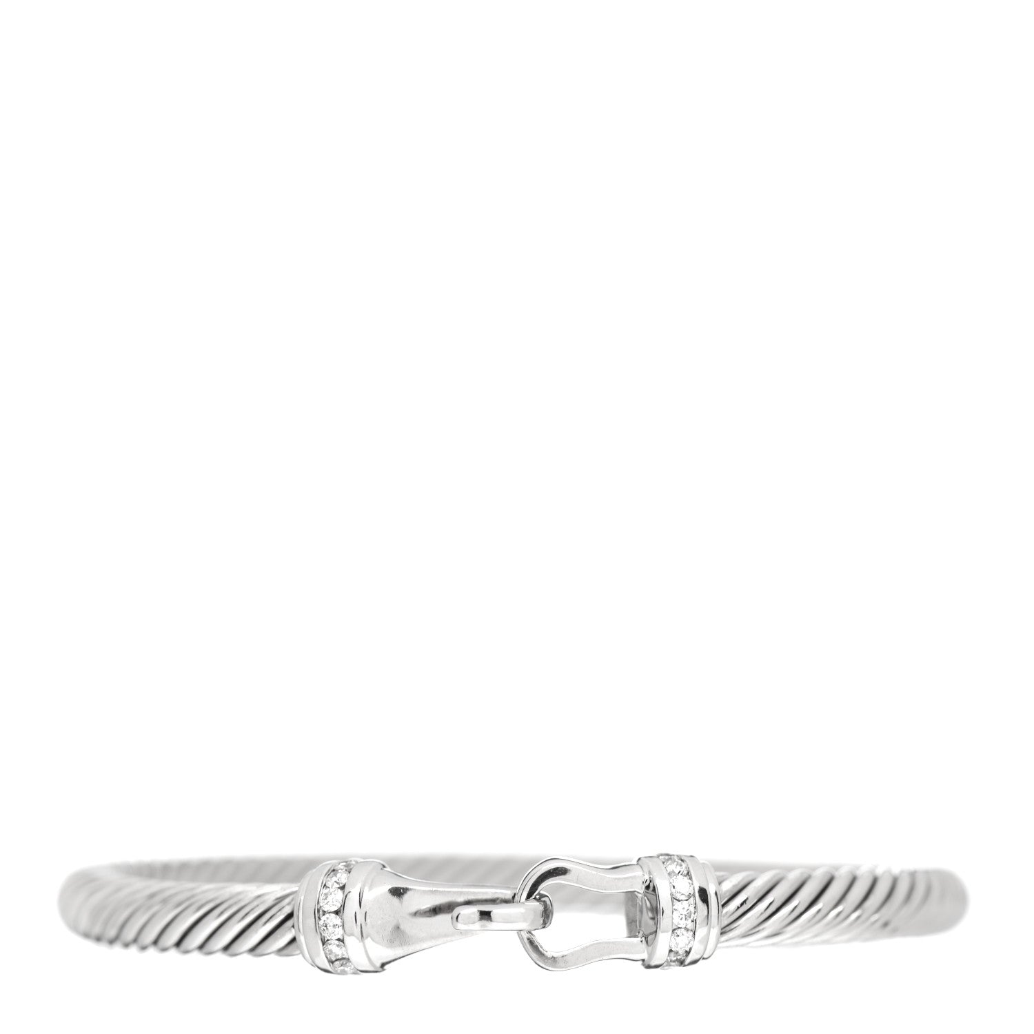 David Yurman Sterling Silver 18K White Gold Diamond 5mm Cable Buckle Bracelet 1 of 4
