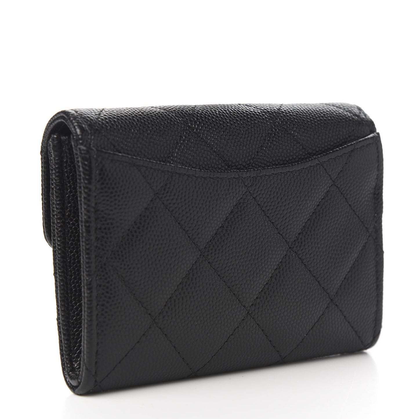 Caviar Quilted Flap Card Holder Wallet Black
