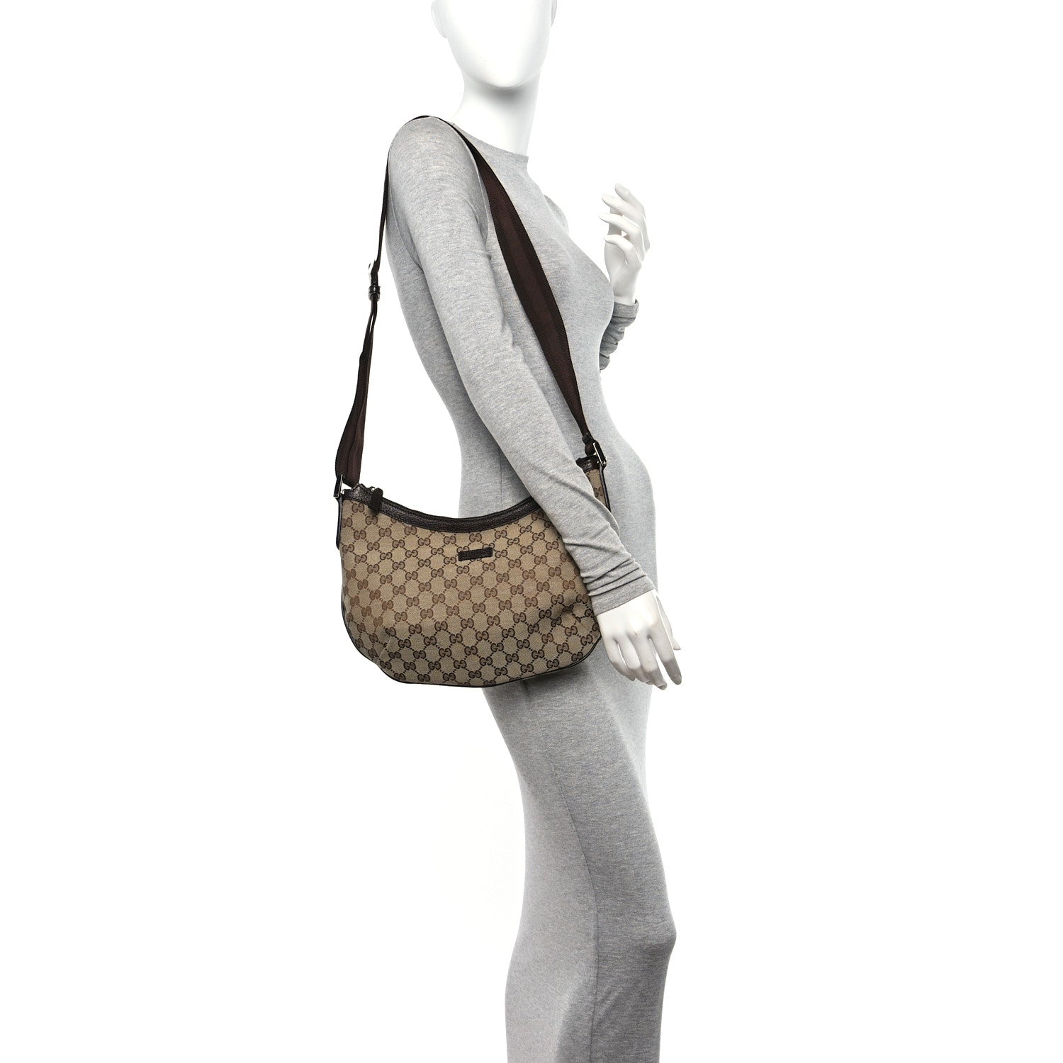Gucci Monogram Medium Half Moon Hobo Dark Brown 2 of 11