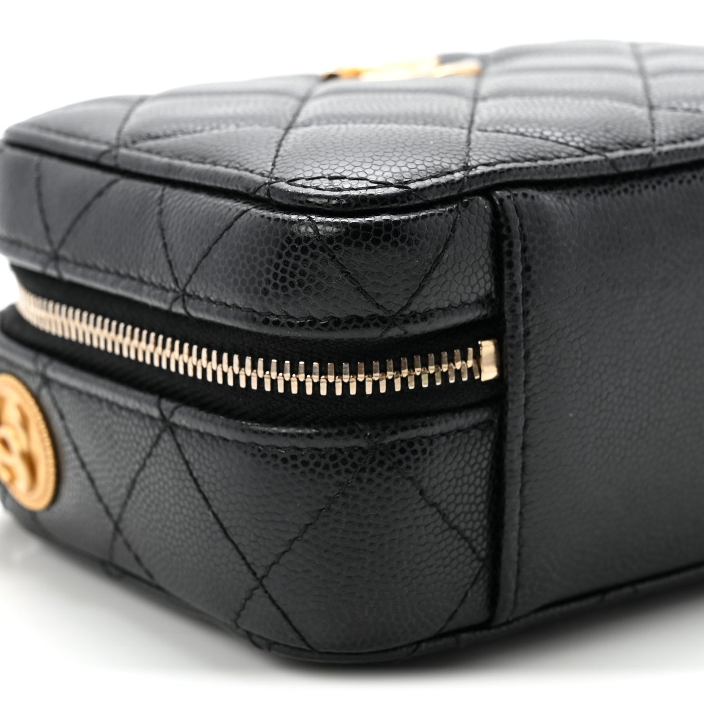 Caviar Quilted Twist Your Buttons Clutch With Chain Black