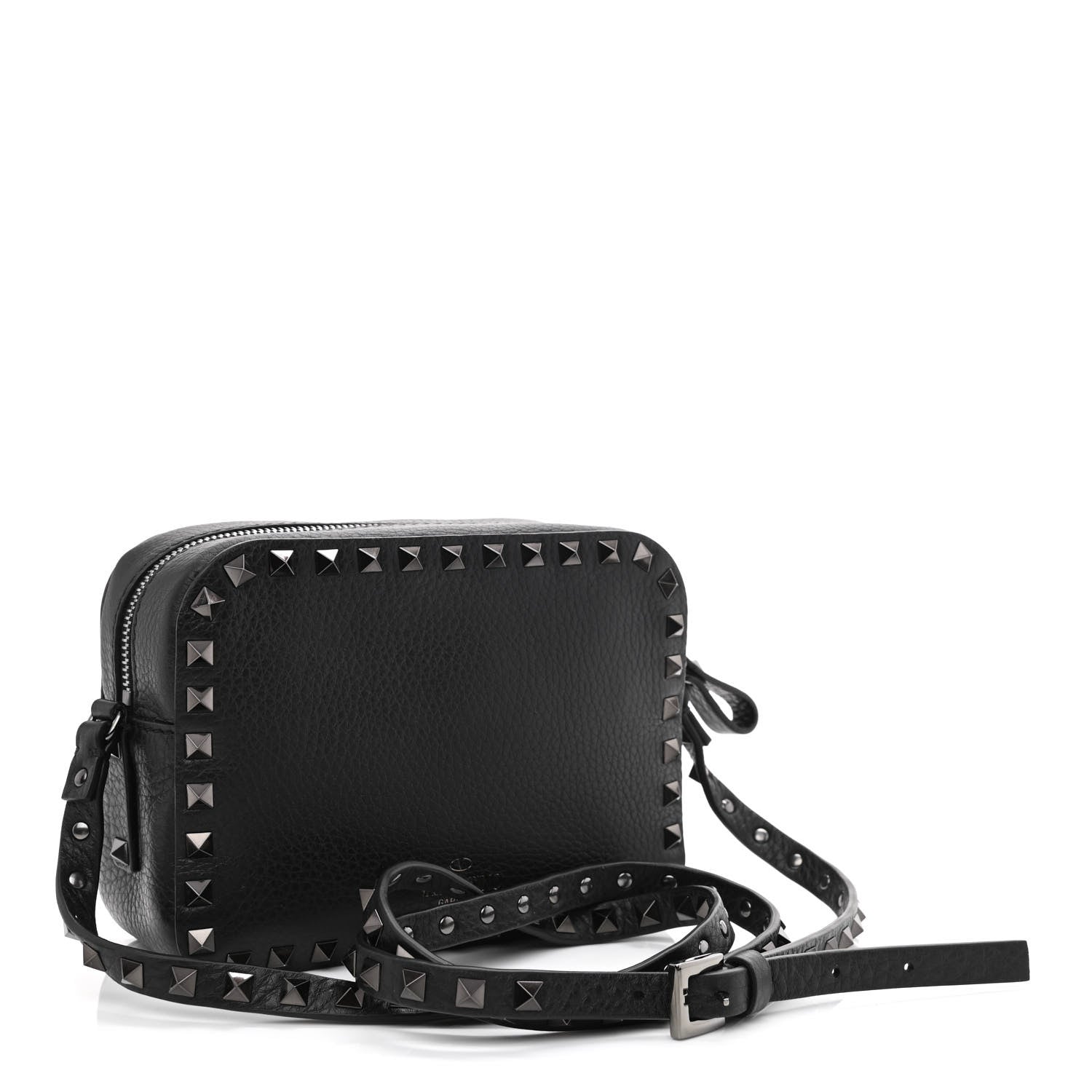 Valentino Garavani Pebbled Calfskin Rockstud Camera Crossbody Bag Black 2 of 9