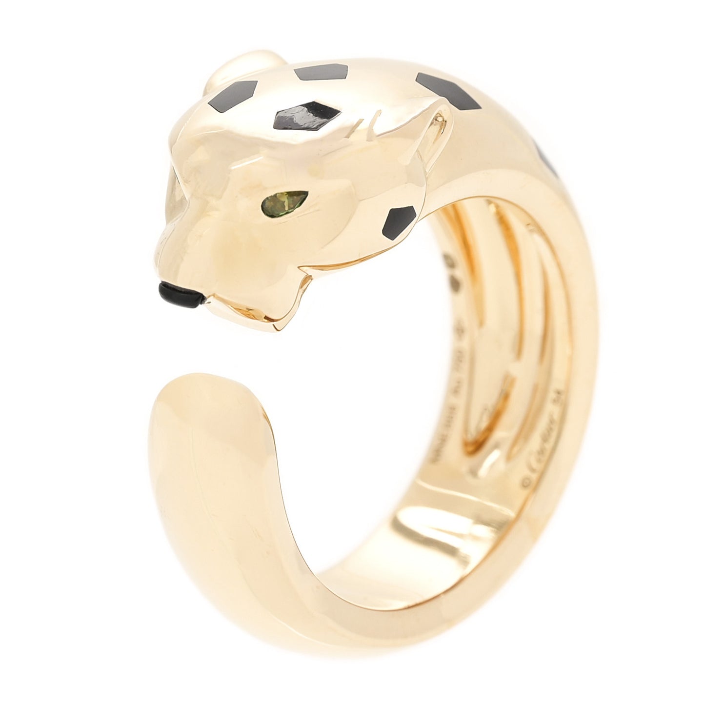 18K Yellow Gold Black Lacquer Tsavorite Onyx 11mm Panthere De Cartier Ring 54 7