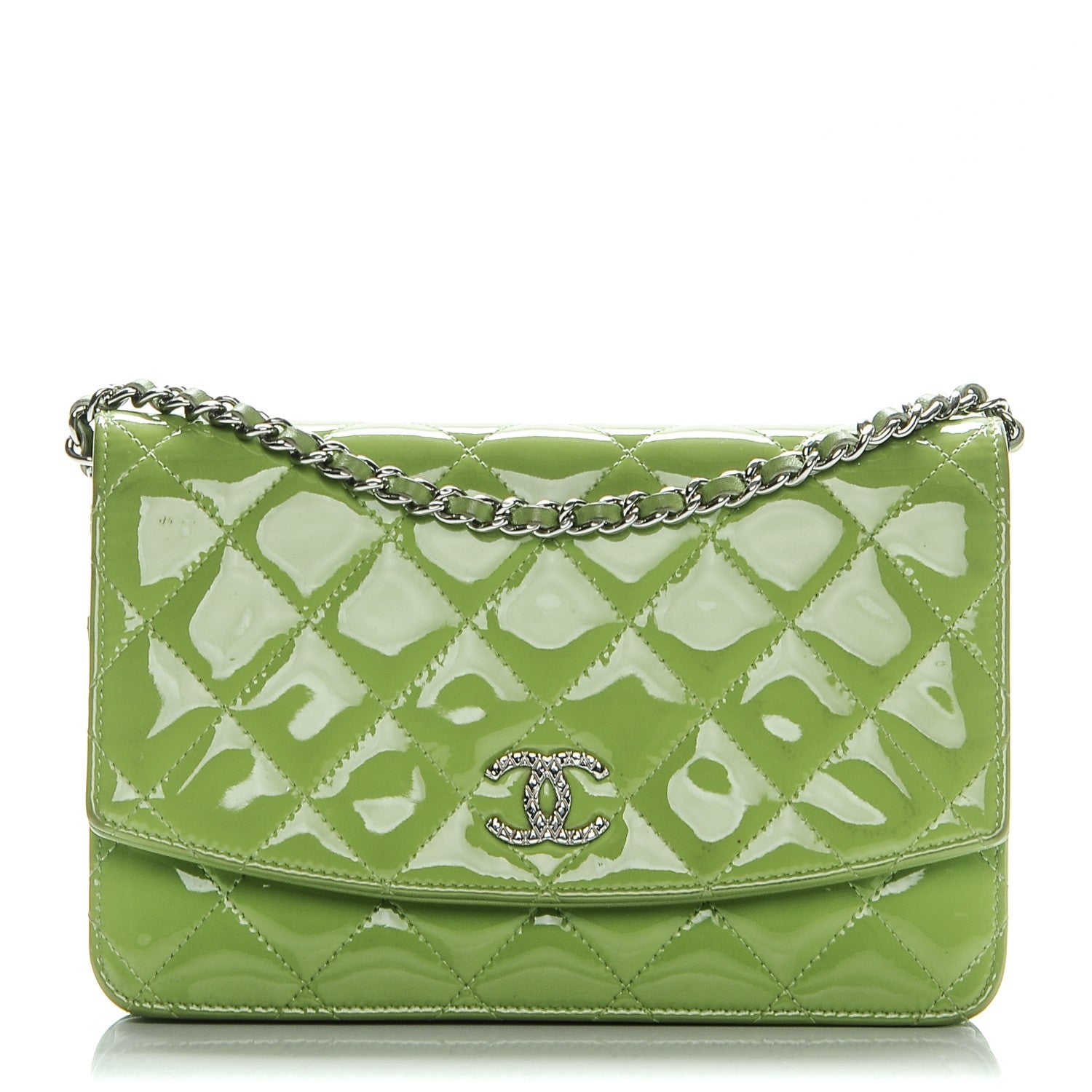 Chanel Patent Quilted Brilliant Wallet On Chain WOC Green 1 of 13