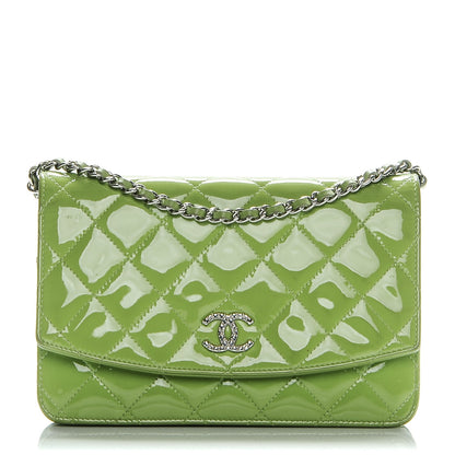 Chanel Patent Quilted Brilliant Wallet On Chain WOC Green 1 of 13