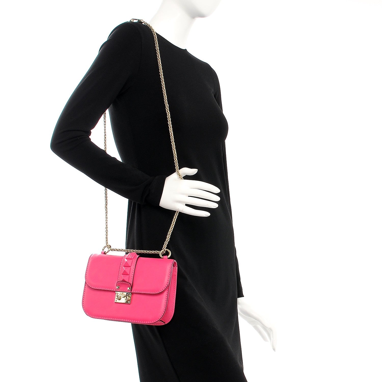 Valentino Garavani Vitello Small Glam Lock Rockstud Flap Pop Fuxia 2 of 8
