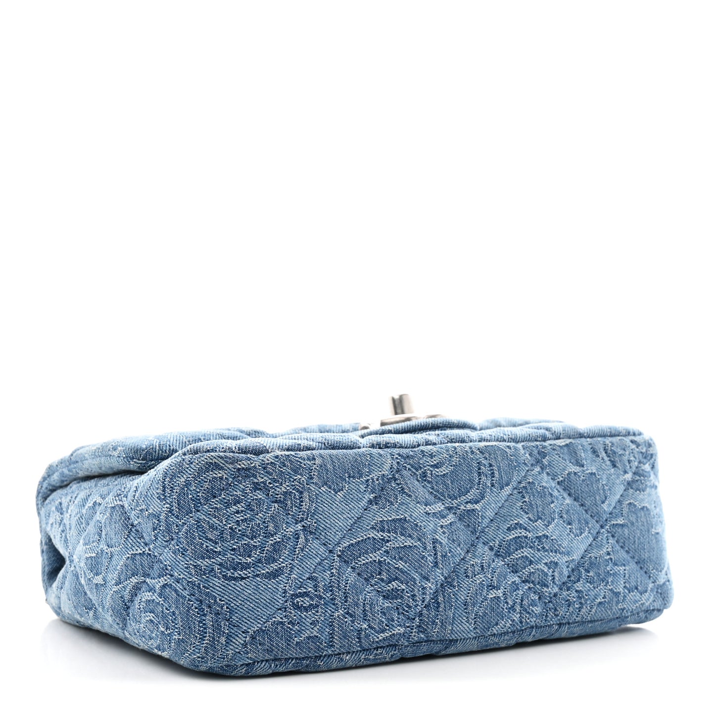 Denim Quilted Camellia Sweetheart Mini Flap Blue