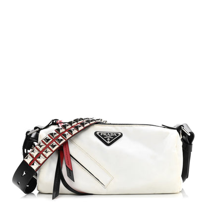 Prada Tessuto Nylon Studded New Vela Shoulder Bag White Fuoco 1 of 11