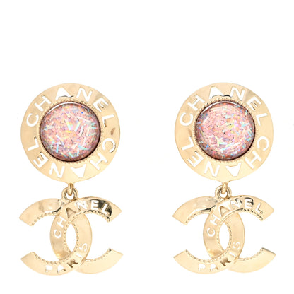 Chanel Resin Metal CC Drop Earrings Iridescent Pink Gold 1 of 5