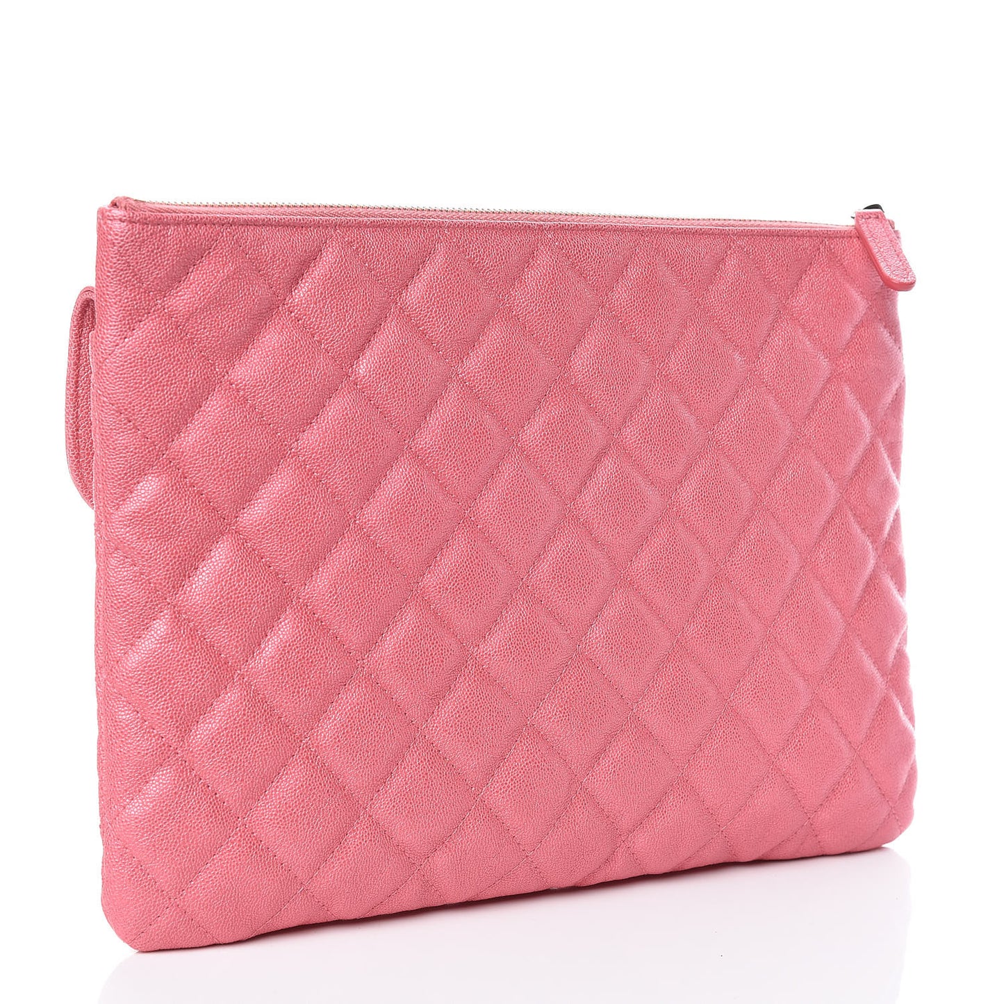 Iridescent Caviar Quilted Medium Flap Cosmetic Case Pink