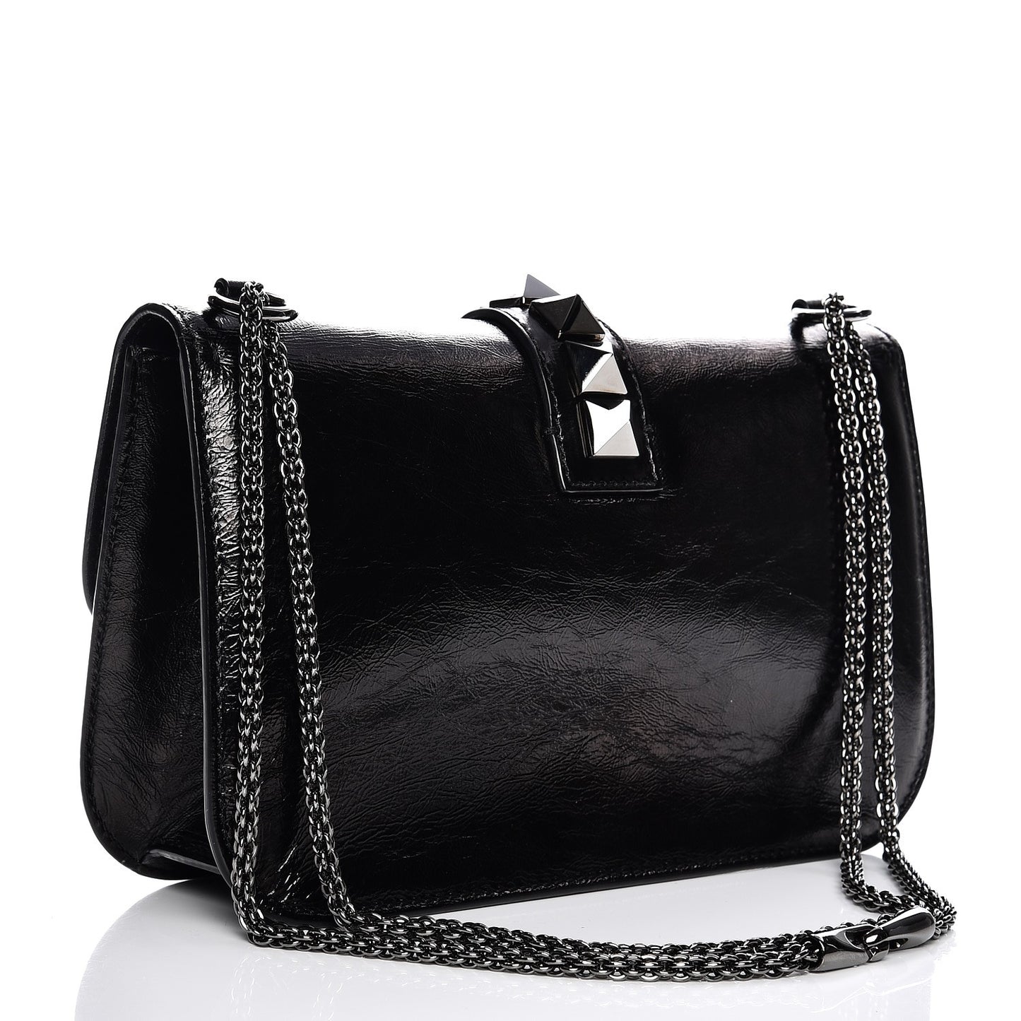 Craquele Calfskin Medium Glam Lock Rockstud Flap Black