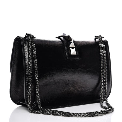 Valentino Garavani Craquele Calfskin Medium Glam Lock Rockstud Flap Black 3 of 7