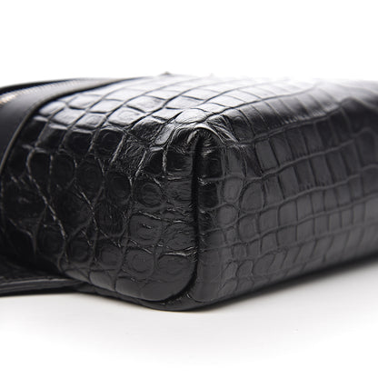 Saint Laurent Calfskin Crocodile Embossed City Belt Bag Black 6 of 8