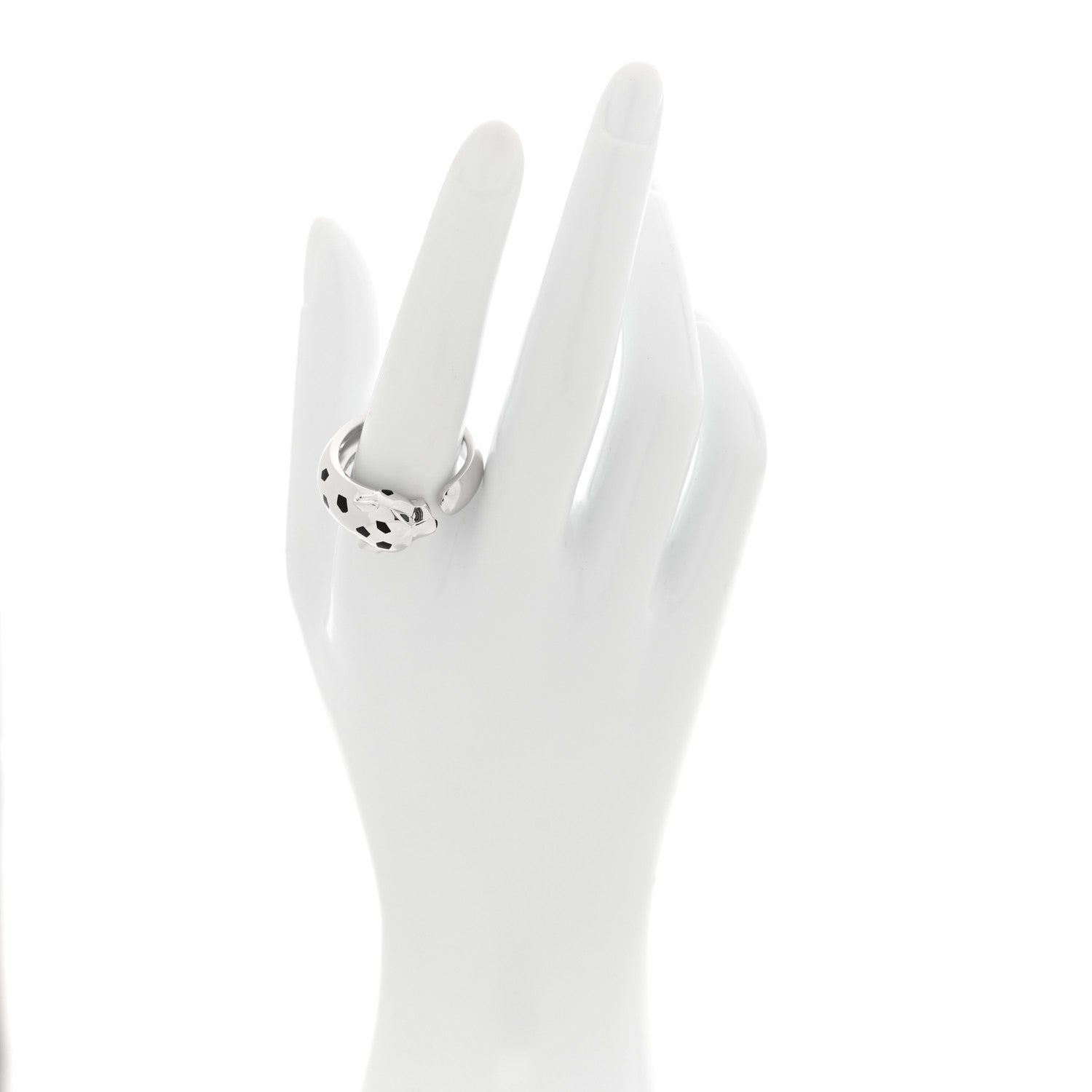 Cartier 18K White Gold Black Lacquer Tsavorite Onyx 11mm Panthere De Cartier Ring 63 10.25 2 of 6