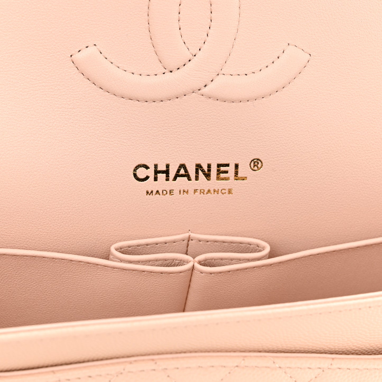 Caviar Quilted Medium Double Flap Light Beige