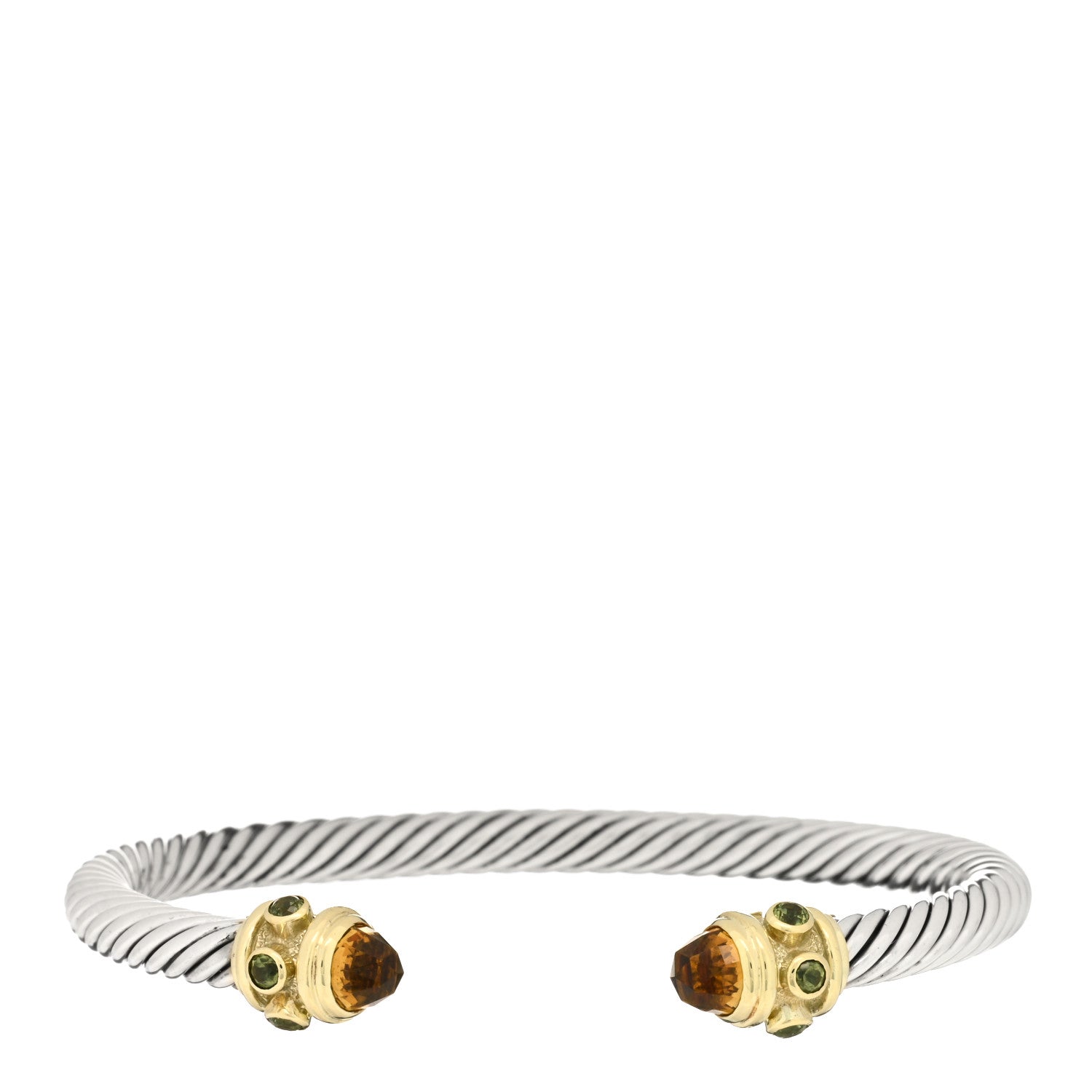 David Yurman Sterling Silver 14K Yellow Gold Citrine Peridot 5mm Cable Renaissance Bracelet 1 of 4