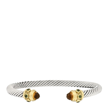 David Yurman Sterling Silver 14K Yellow Gold Citrine Peridot 5mm Cable Renaissance Bracelet 1 of 4