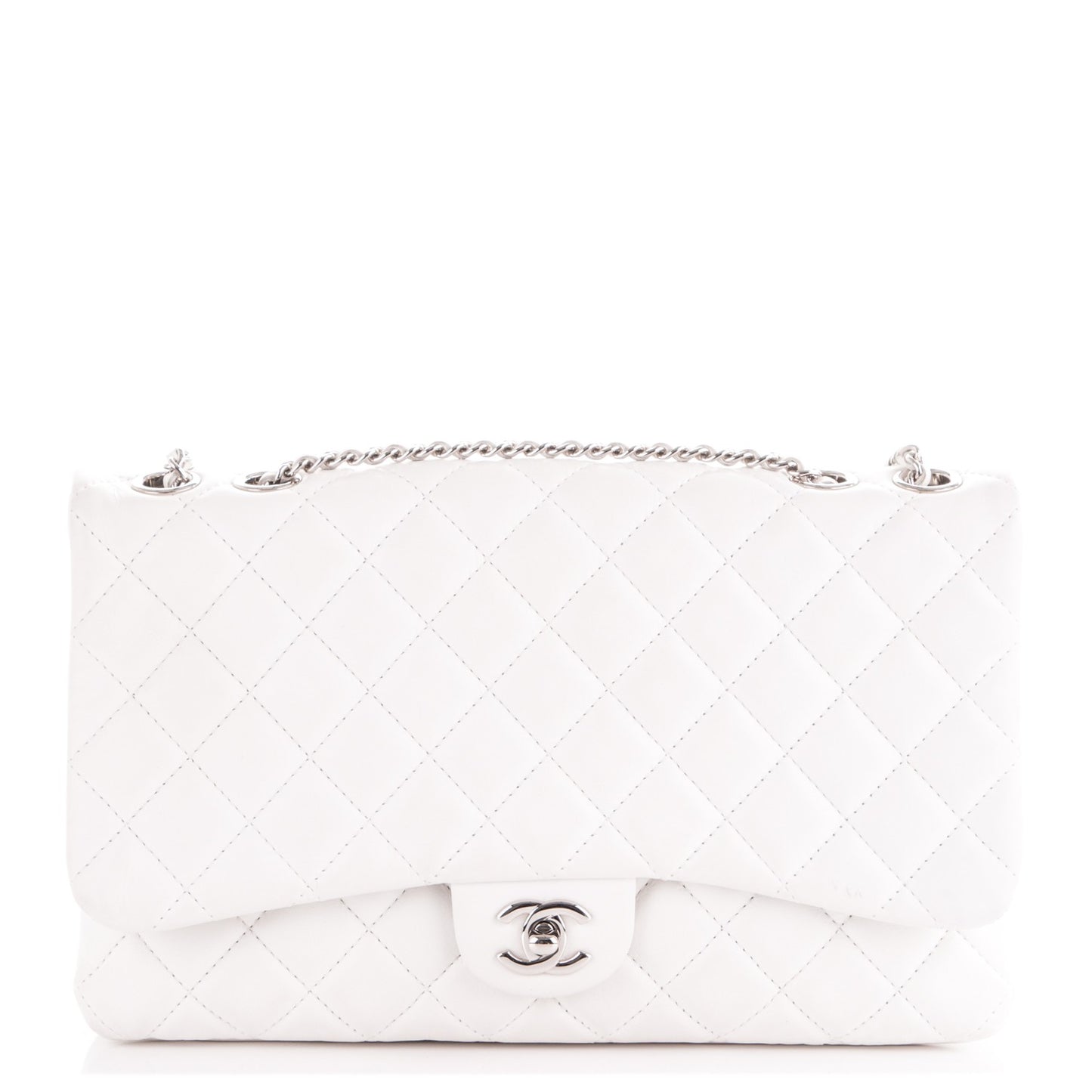 Lambskin Quilted Jumbo 3 Flap White