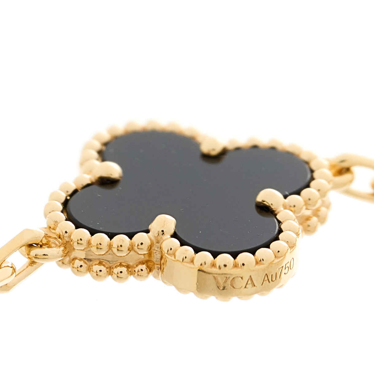 Van Cleef & Arpels 18K Yellow Gold Black Onyx 5 Motifs Vintage Alhambra Bracelet 3 of 5