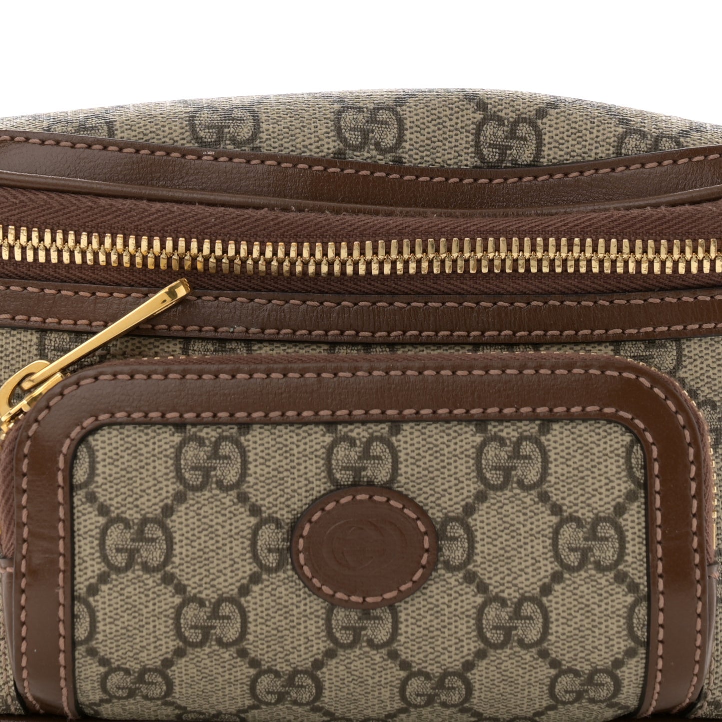 GG Supreme Monogram Textured Calfskin Retro Interlocking G Belt Bag Beige Ebony Brown Sugar