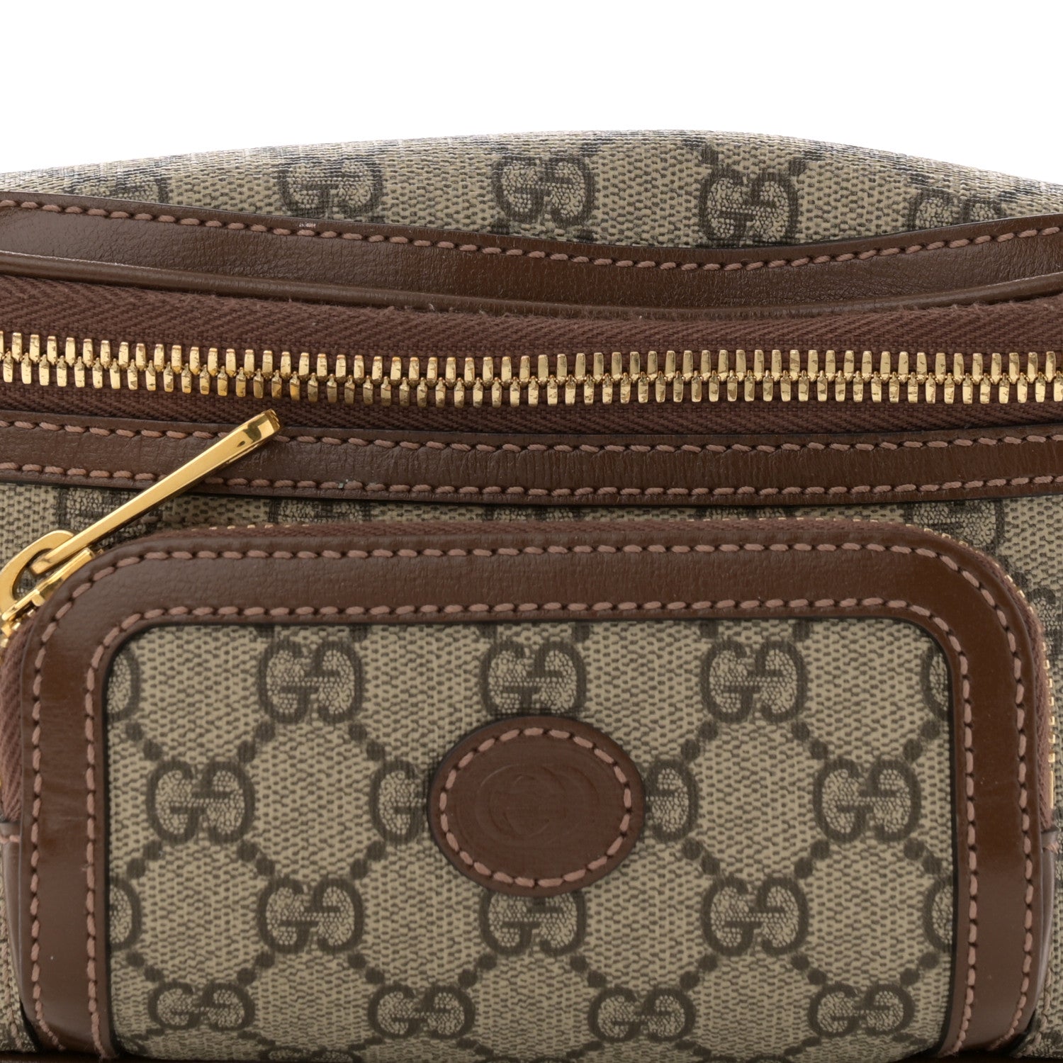 Gucci GG Supreme Monogram Textured Calfskin Retro Interlocking G Belt Bag Beige Ebony Brown Sugar 8 of 18