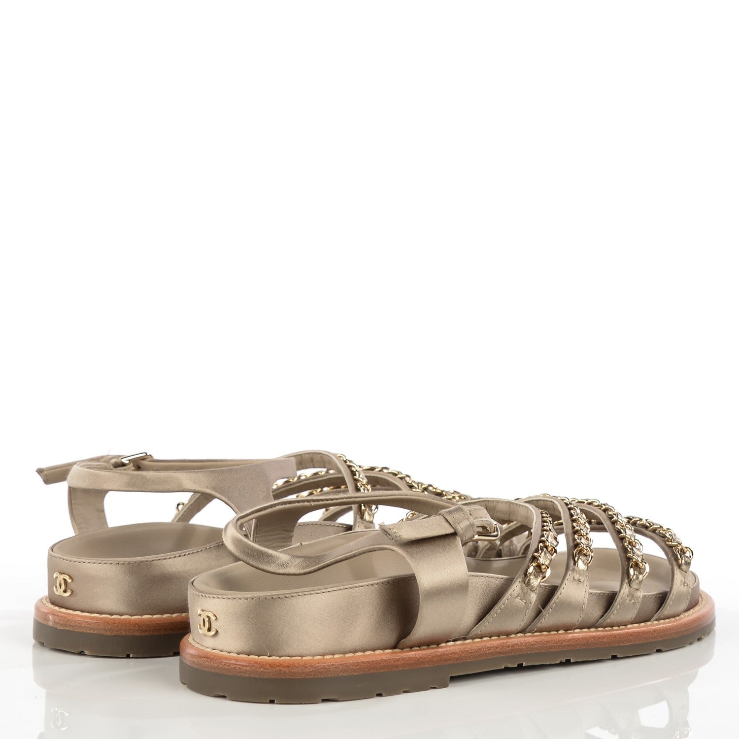 Chanel Satin Chain Flat Sandals 37 Beige 4 of 7