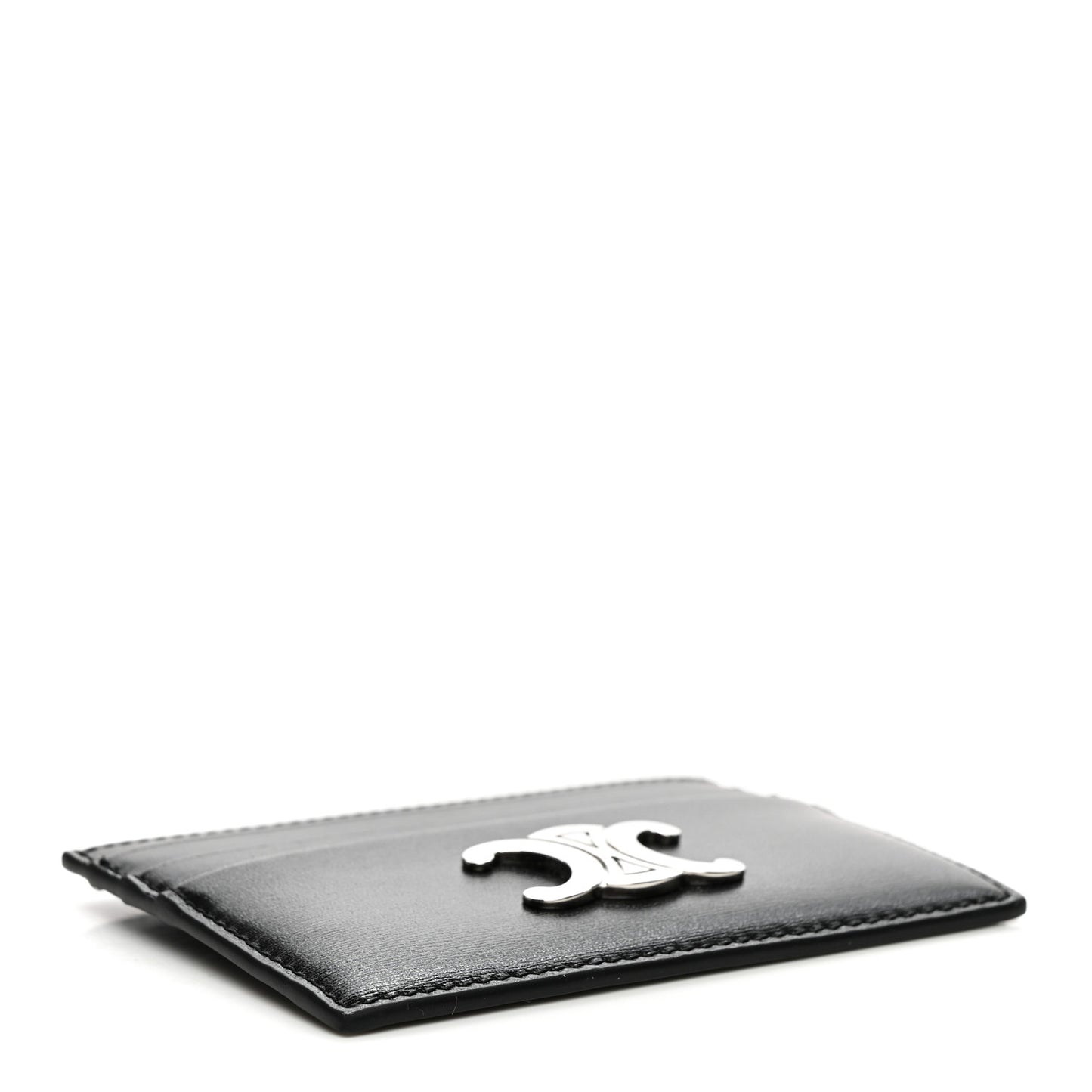 Shiny Calfskin Triomphe Card Holder Black