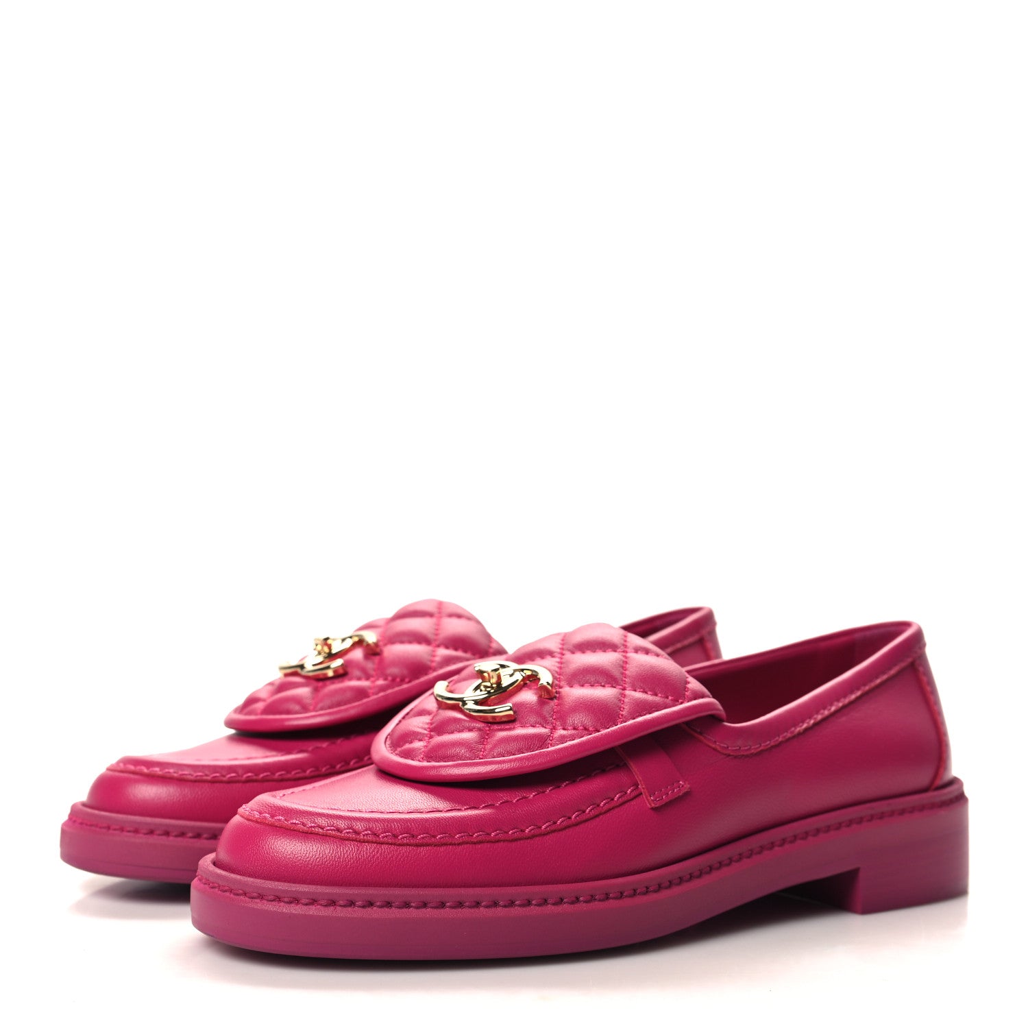 Chanel Lambskin Quilted CC Turnlock Loafers 35.5 Fuchsia 3 of 8