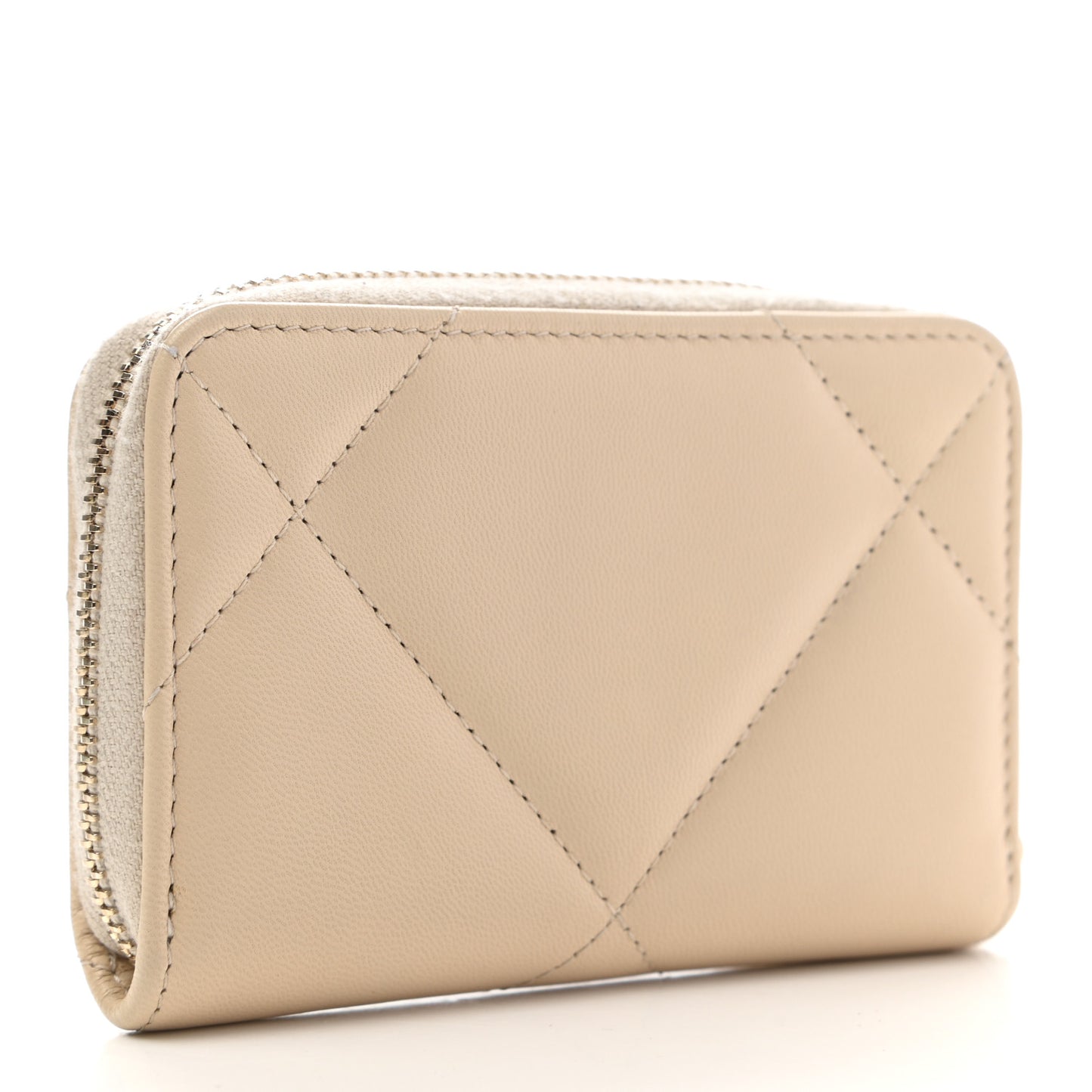 Lambskin Quilted 19 Zip Around Coin Purse Wallet Beige