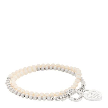 Tiffany Sterling Silver Pearl Diamond Return to Tiffany Wrap Bead Bracelet 1 of 3