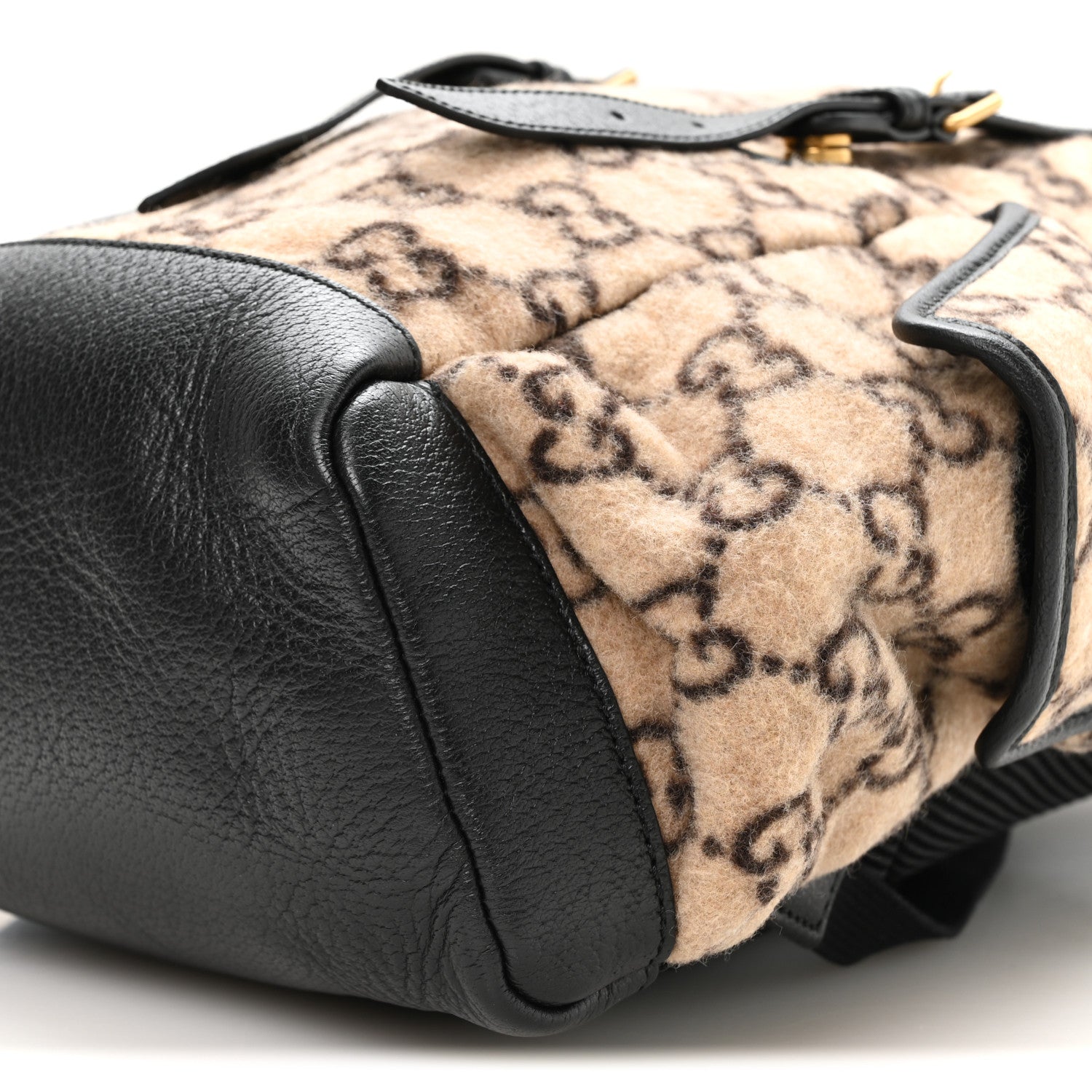 Gucci Covered Wool GG Monogram Small Double Buckle Backpack Beige Ebony Black 9 of 9