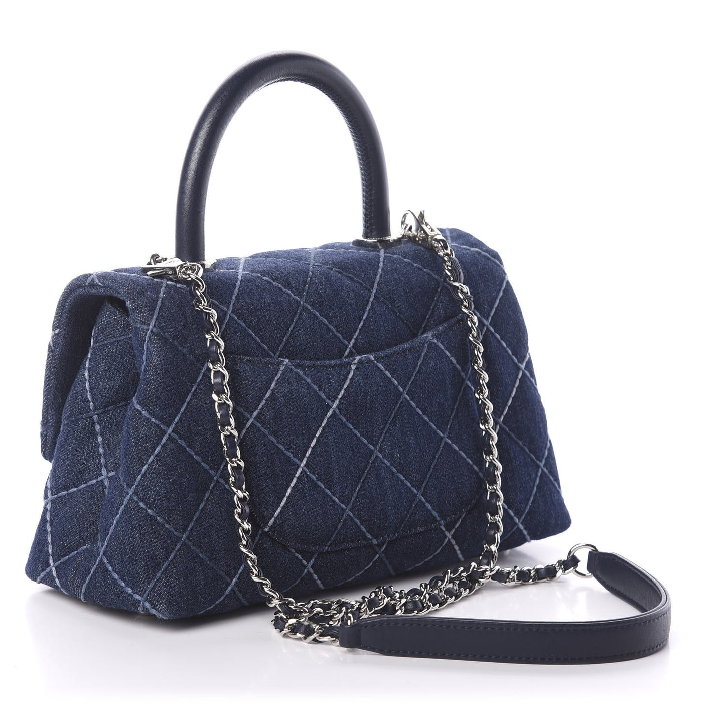 Denim Quilted Mini Coco Handle Flap Blue
