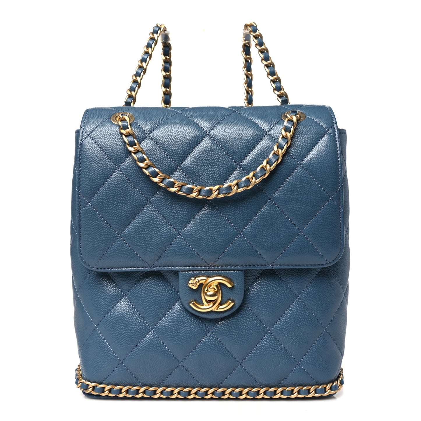 Caviar Quilted Camellia Chain Around Backpack Blue