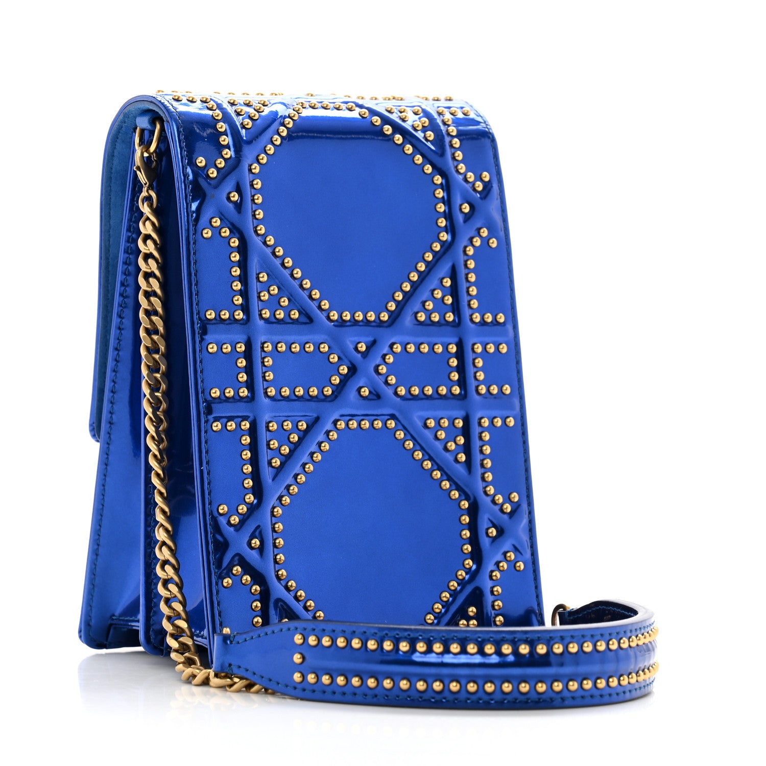 Christian Dior Metallic Calfskin Studded Vertical Diorama Blue 3 of 12